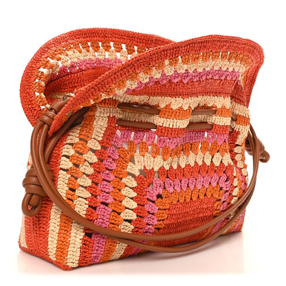 X PAULA'S IBIZA Raffia Striped Medium Flamenco Knot Clutch Bright Orange Pink