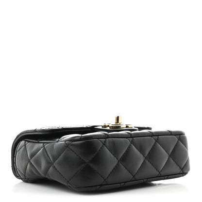 Lambskin Resin Quilted Mini Heart Square Flap Black