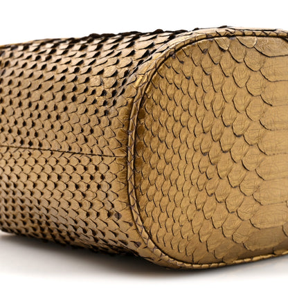 Metallic Snakeskin Paris Hamburg Drawstring Bucket Bag Gold