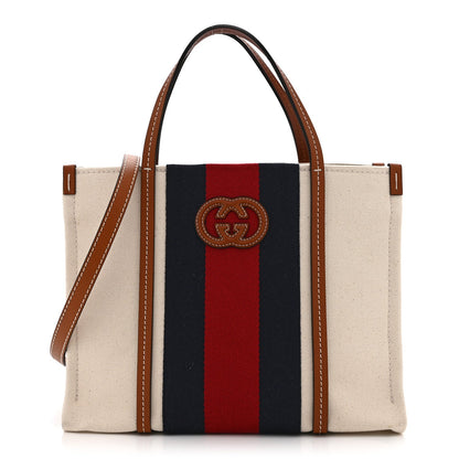 Canvas Calfskin Web Small Interlocking G Tote Bag Red Blue