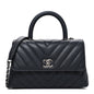 Caviar Chevron Quilted Mini Coco Handle Flap Dark Grey