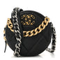 Shiny Goatskin Quilted Chanel 19 Round Clutch With Chain Black