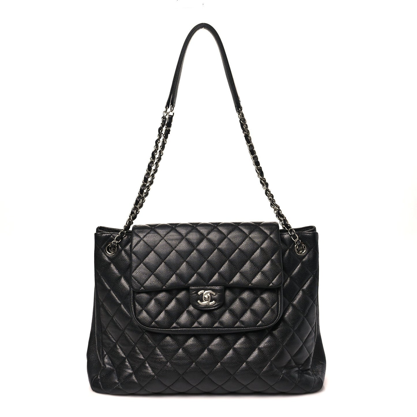 Caviar Quilted Flap Tote Black