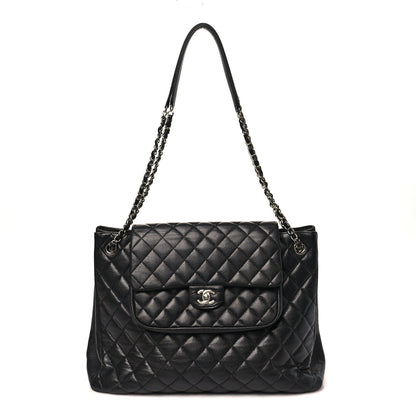 Caviar Quilted Flap Tote Black