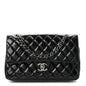 Crumpled Patent Quilted Medium Double Flap Black