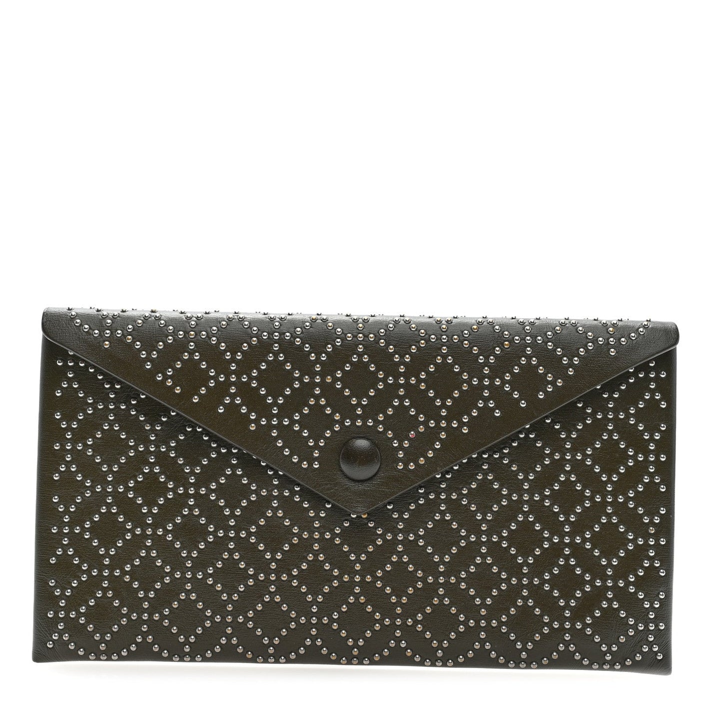 Calfskin Arabesque Studded Small Louise Envelope Clutch Olive