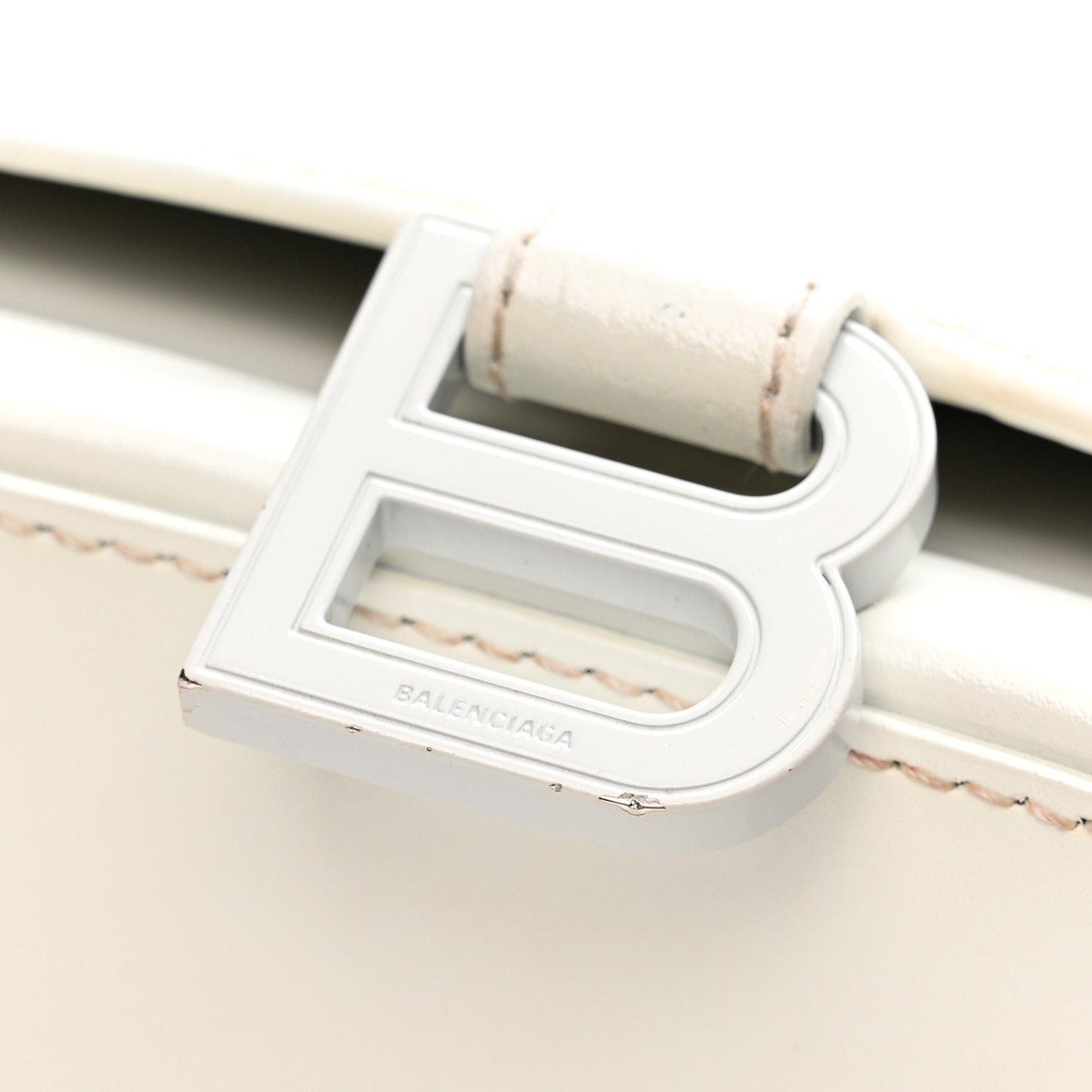Shiny Box Calfskin Tonal B Hourglass Stretch Top Handle Bag White
