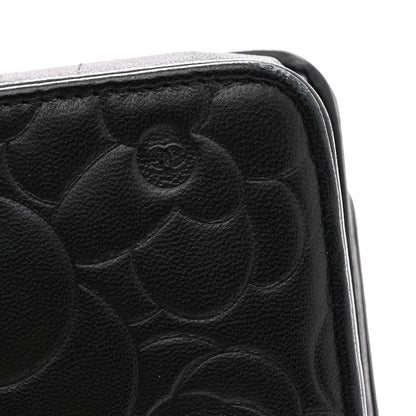Lambskin Camellia Embossed Wallet On Chain WOC Black