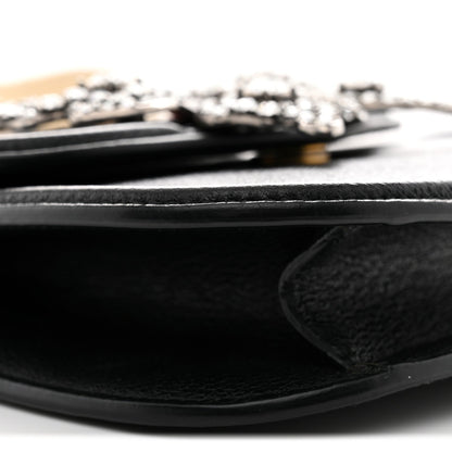 Calfskin Web Crystal Butterfly Stripe Small Totem Shoulder Bag Black