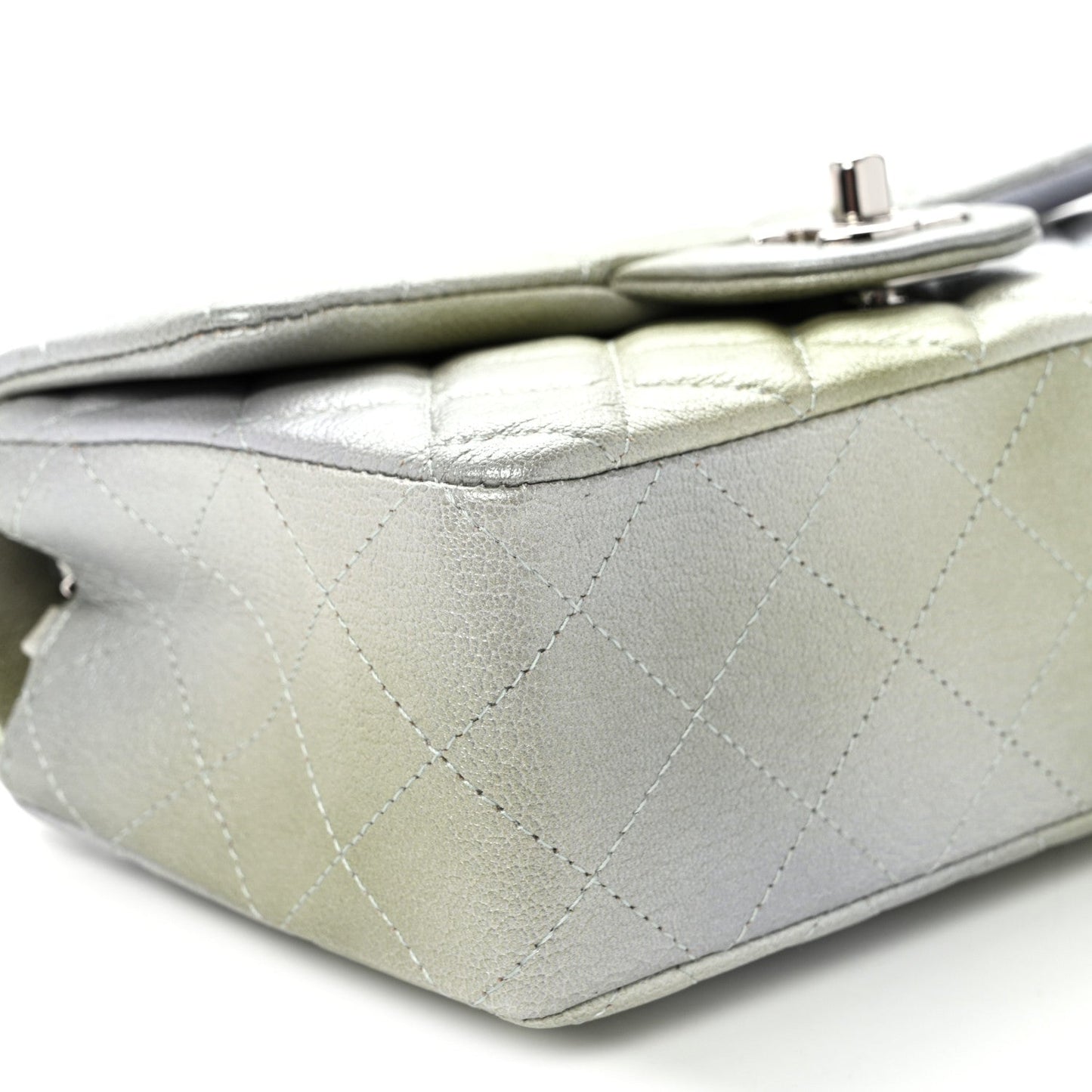 Metallic Goatskin Quilted Ombre Mini Rectangular Flap Grey Green