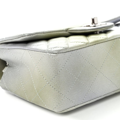 Metallic Goatskin Quilted Ombre Mini Rectangular Flap Grey Green