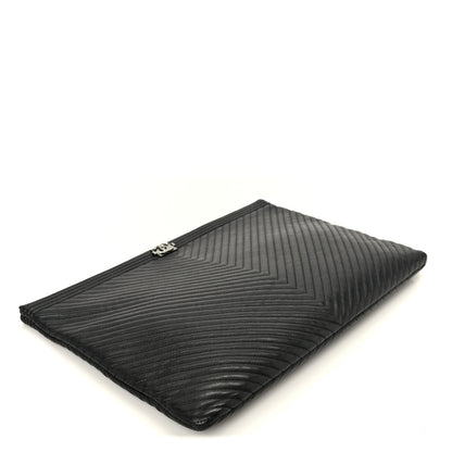 Lambskin Chevron Large Boy Zip Pouch Black