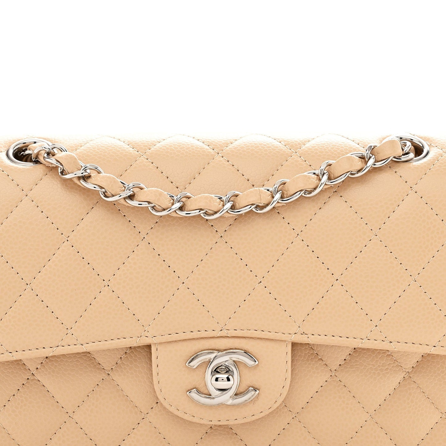 Caviar Quilted Small Double Flap Beige