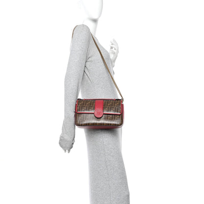 Vitello Grace Glazed Fabric FF 1974 Double F Shoulder Bag Fragola Mogano Panna