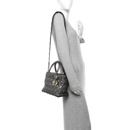 Metallic Grained Calfskin Cannage Medium Supple Lady Dior Steel