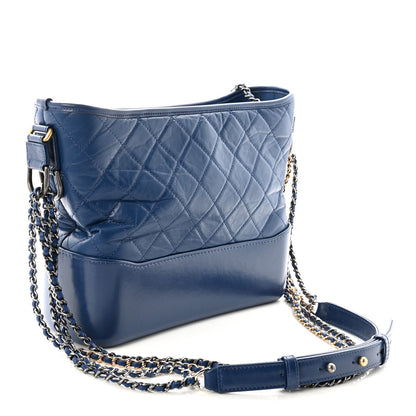 Aged Calfskin Quilted Medium Gabrielle Hobo Blue
