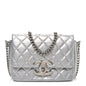 Metallic Lambskin Quilted Mini Maxi CC Flap Argent