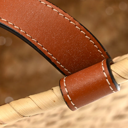 Raffia Calfskin Triomphe Medium Panier Tan