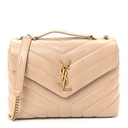 Calfskin Y Quilted Monogram Small Loulou Chain Satchel Dark Beige