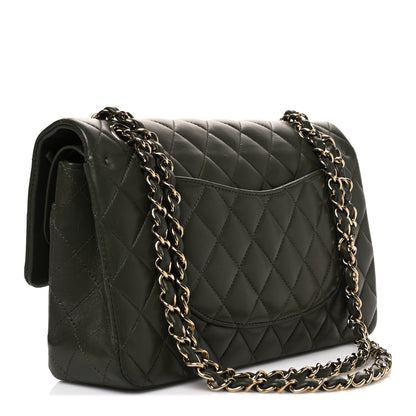 Lambskin Quilted Medium Double Flap Khaki
