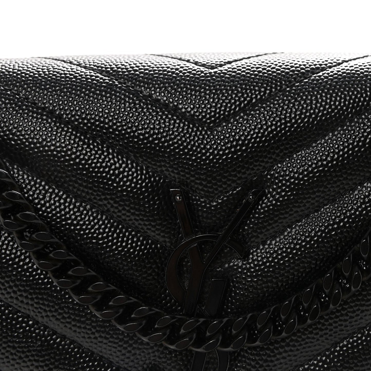 Grain De Poudre Matelasse Chevron Monogram Monochrome Chain Wallet Black