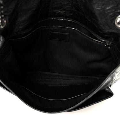 Crinkled Calfskin Matelasse Monogram Large Niki Chain Satchel Black