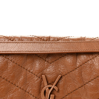 Crinkled Calfskin Matelasse Monogram Medium Niki Chain Satchel Caramel