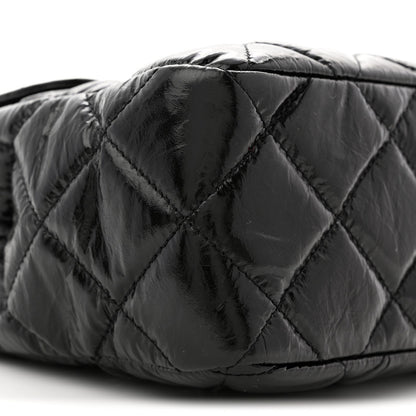 Shiny Crumpled Calfskin Quilted Large Wavy CC Hobo Black