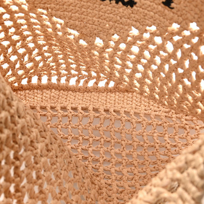 Yarn Raffia Effect Crochet Logo Embroidered Tote Bag Naturale