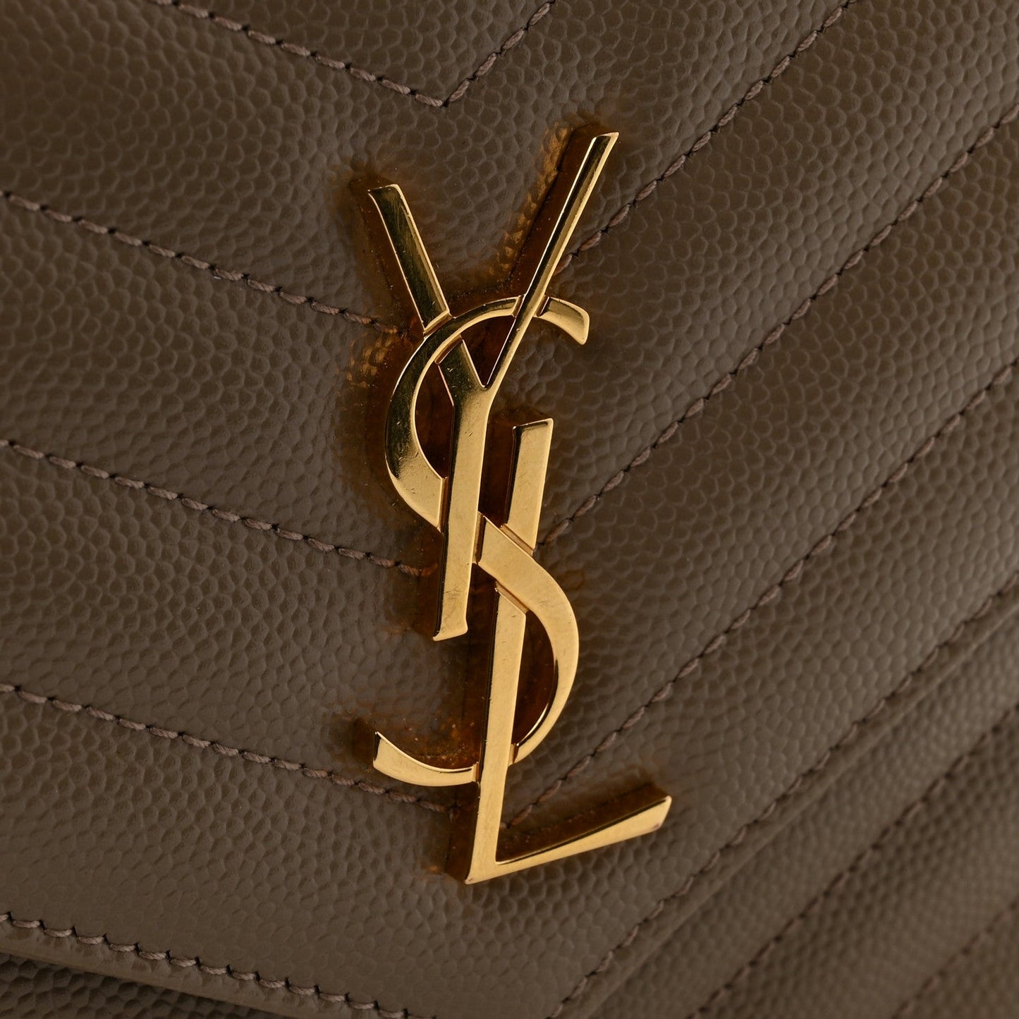 Grain De Poudre Matelasse Chevron Monogram Envelope Chain Wallet Dark Beige