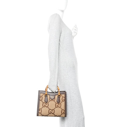 Monogram Jumbo GG Textured Dollar Calfskin Small Diana Tote Bag Camel Ebony New Acero