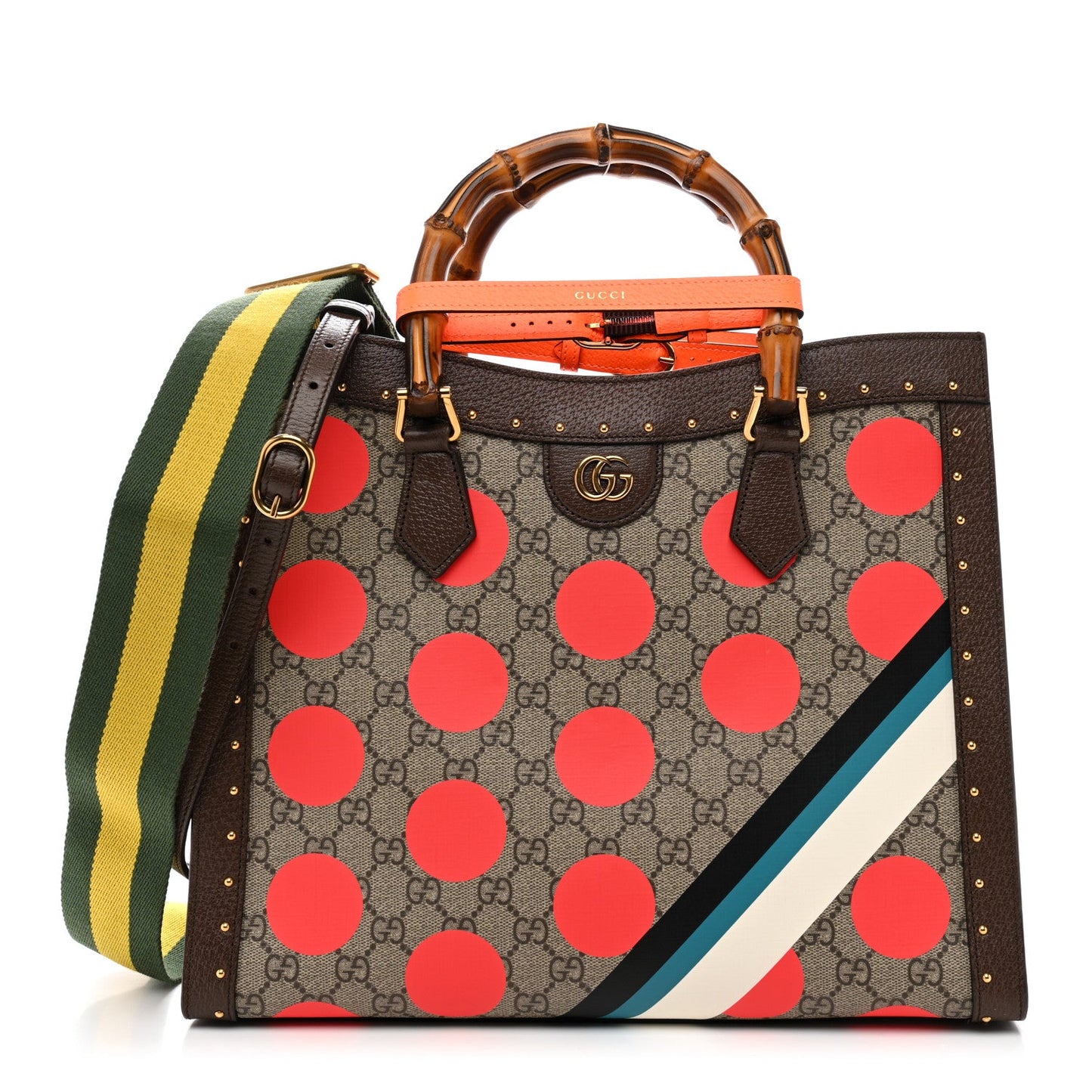 GG Supreme Monogram Equestrian Medium Diana Tote Bag Beige Multicolor New Acero