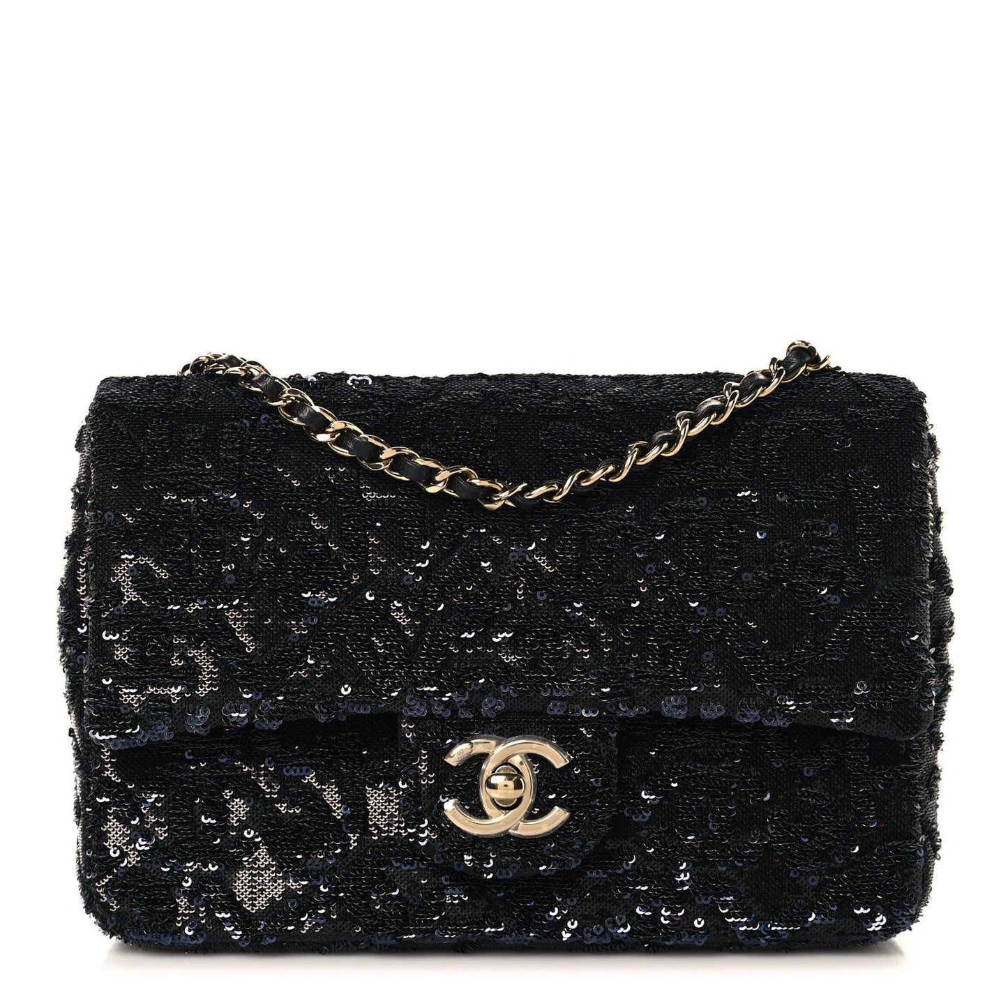 Sequin Quilted Small Single Flap Black