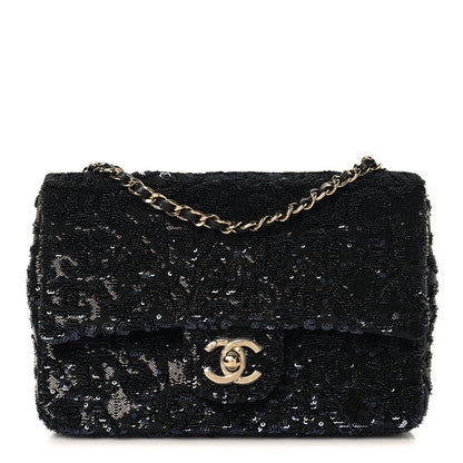Sequin Quilted Small Single Flap Black