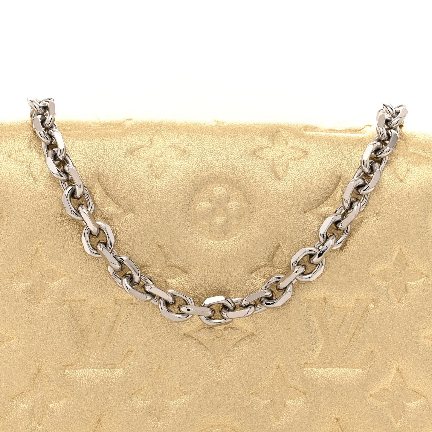 Metallic Lambskin Embossed Monogram Pochette Coussin Gold