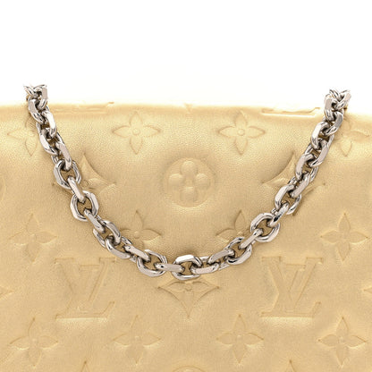 Metallic Lambskin Embossed Monogram Pochette Coussin Gold