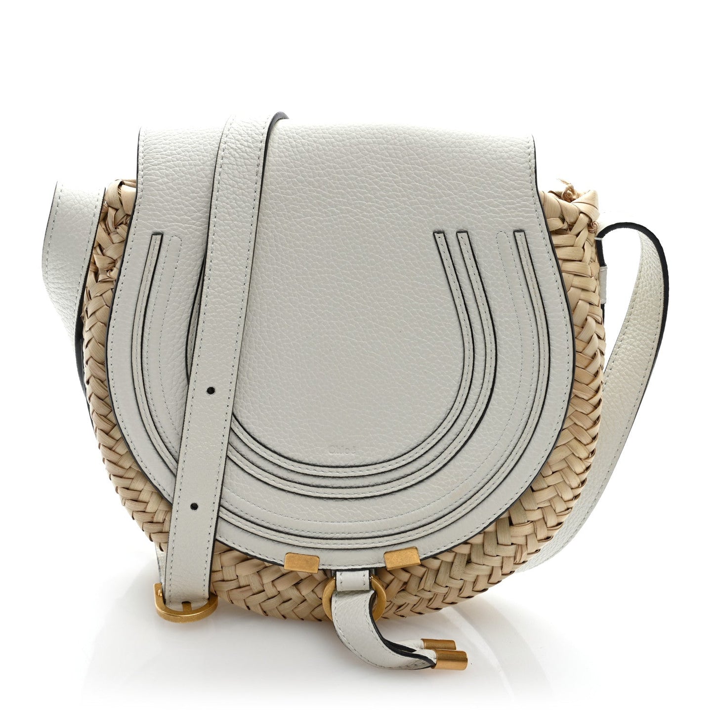 Raffia Calfskin Marcie Basket Small Marcie Round Crossbody Bag White