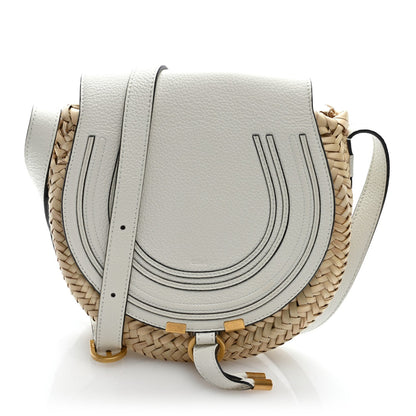 Raffia Calfskin Marcie Basket Small Marcie Round Crossbody Bag White