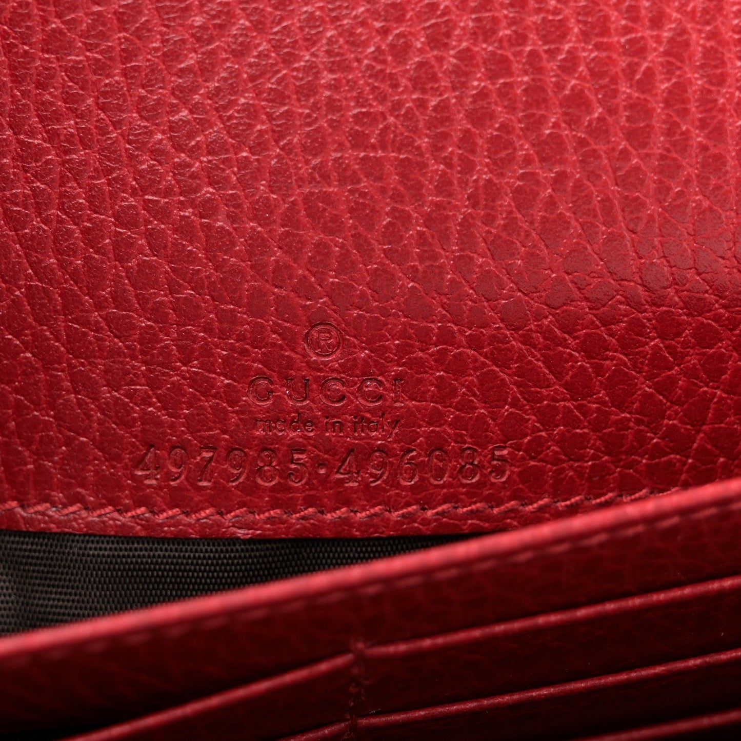 Dollar Calfskin Mini GG Marmont Chain Wallet Hibiscus Red