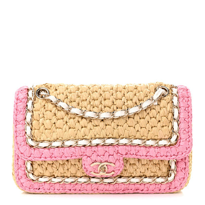 Raffia Chain Venice Beach Flap Bag Beige Pink