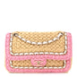 Raffia Chain Venice Beach Flap Bag Beige Pink