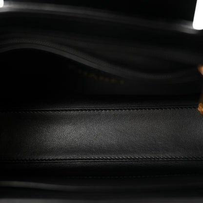 Shiny Aged Calfskin Quilted Nano Kelly Shopper Black