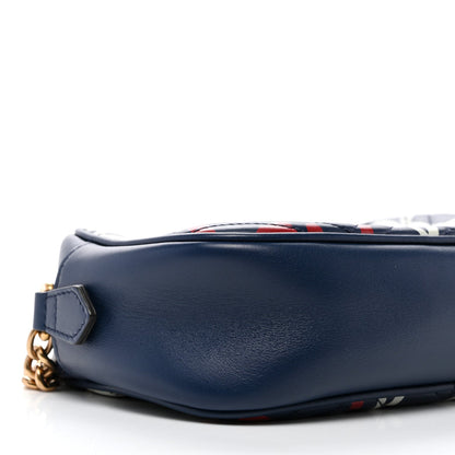 Calfskin Matelasse GucciGhost Small GG Marmont Chain Shoulder Bag Blue Agata Hibiscus Red