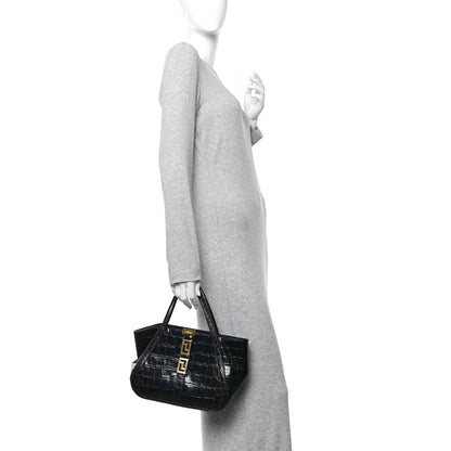 Calfskin Crocodile Embossed Small Greca Goddess Shoulder Bag