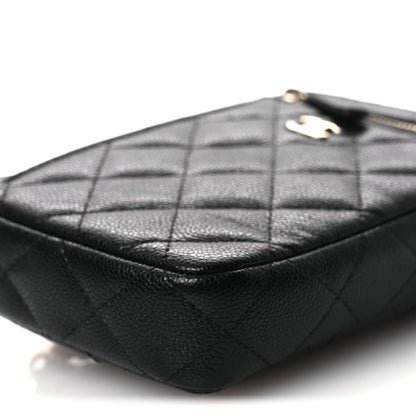 Caviar Quilted Phone Holder With Chain Black