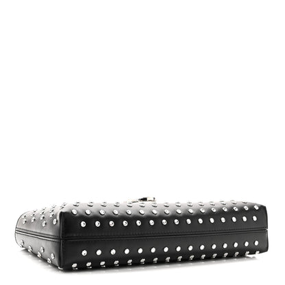 Calfskin Studded Trifolio Shoulder Bag Black