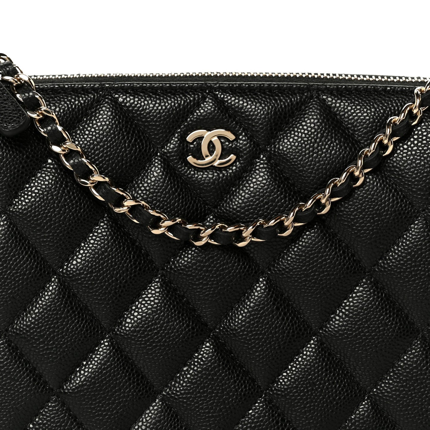 Caviar Quilted Purse With Chain Black