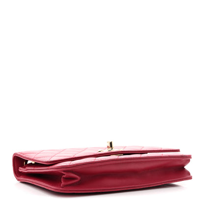 Lambskin Quilted Trendy CC Wallet On Chain WOC Dark Pink