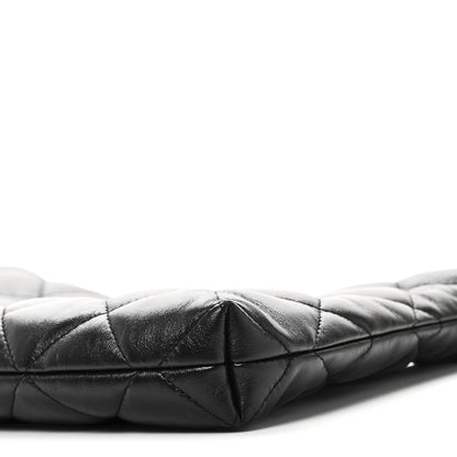 Shiny Lambskin Quilted CC Hobo Black