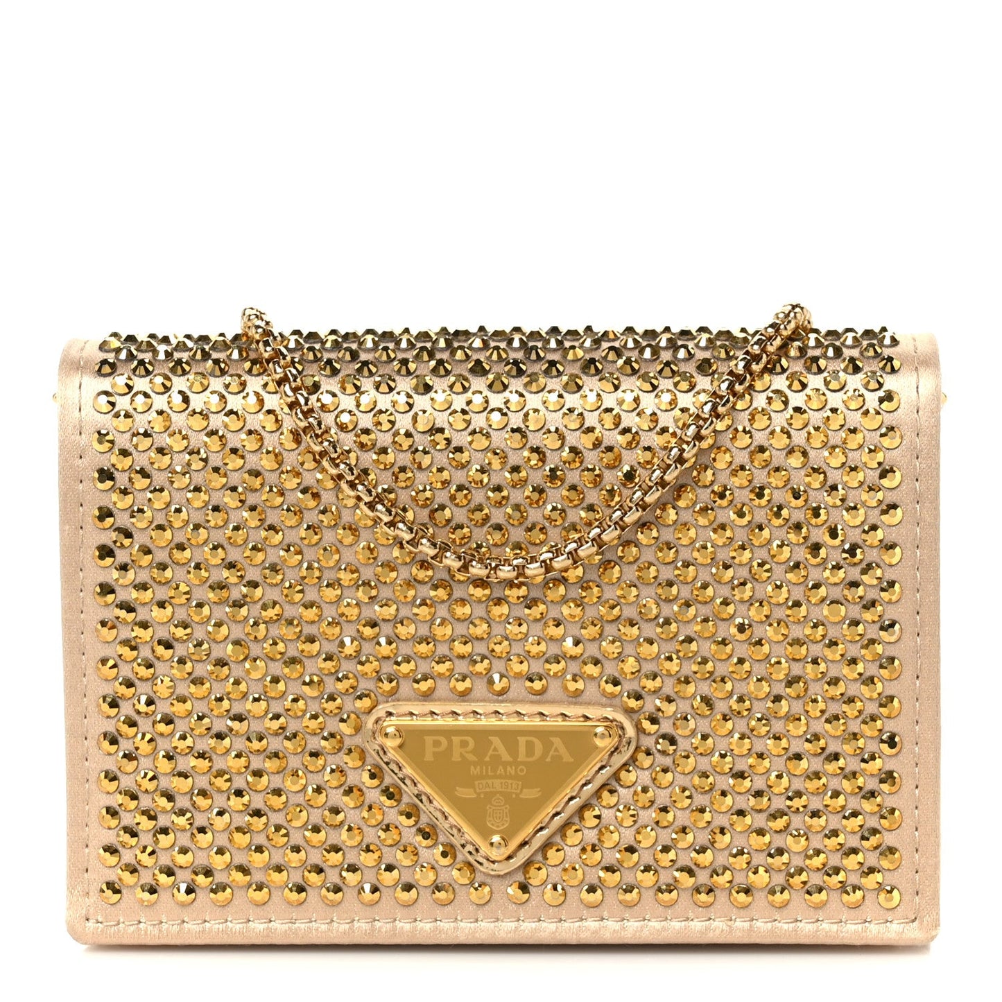 Satin Crystal Metal Triangle Logo Card Holder With Strap Platino